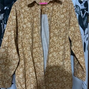 Faded Glory Tan Paisley/Floral Button Down Shirt